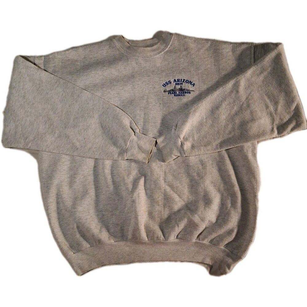 Hanes USS Arizona Pearl Harbor Hawaii XL Gray 90s Sweatshirt Long Sleeved